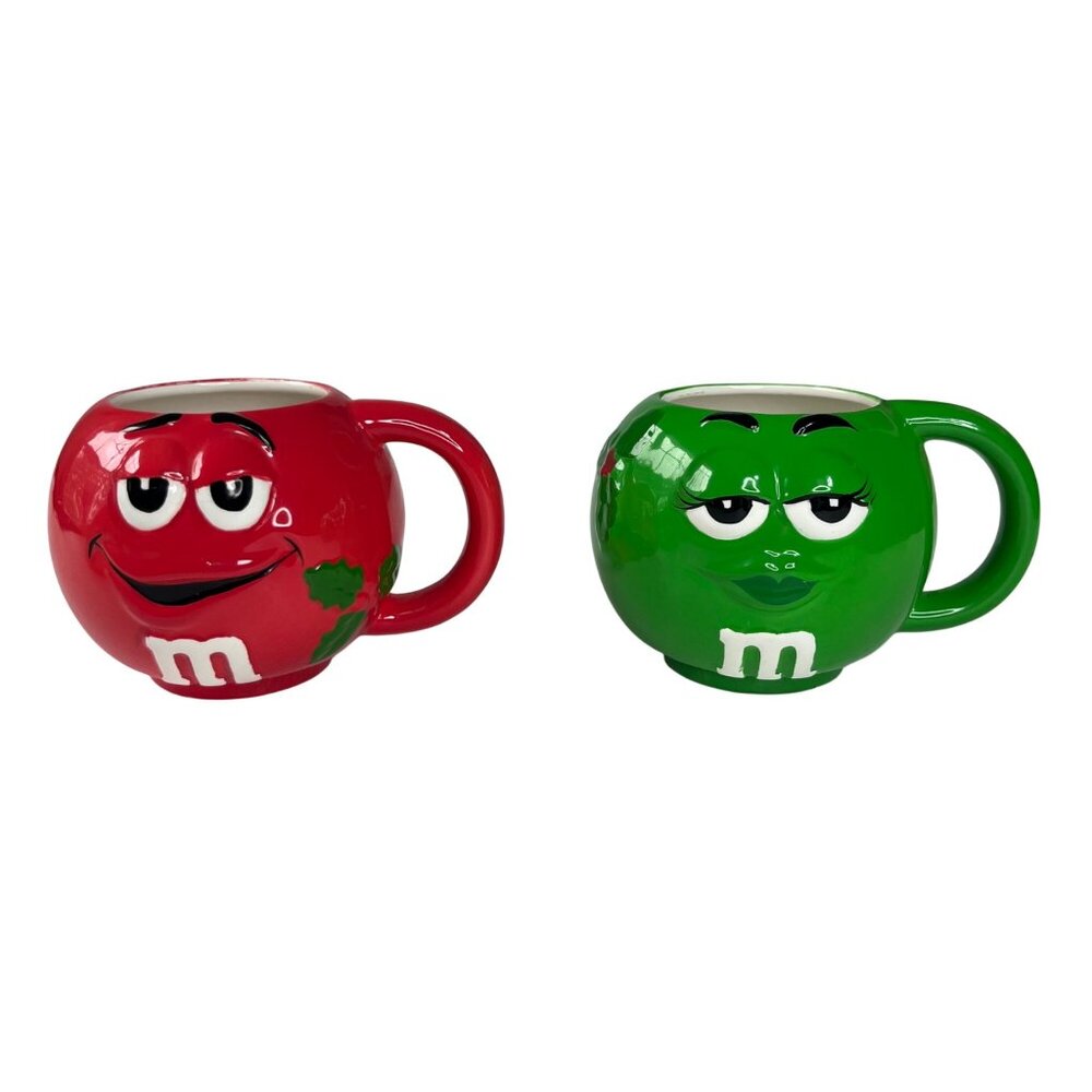 M&Ms Ceramic Coffee Mugs Holiday Collectible Set f 2 Red Green By Galerie